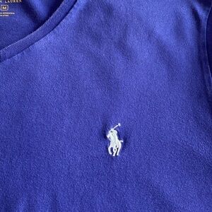 Men tee shirt Polo Ralph Lauren v-neck short sleeve t-shirt Blue/ white pony M